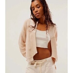 Free People Worn Thru Surplus Cardi‎ Sweater Champagne Dream S Cozy Knit